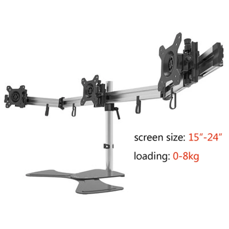 

360 rotate big base 10"-24" 8kg 100x100 aluminum three lcd monitor arms desk mount holder monitor stand screen bracket