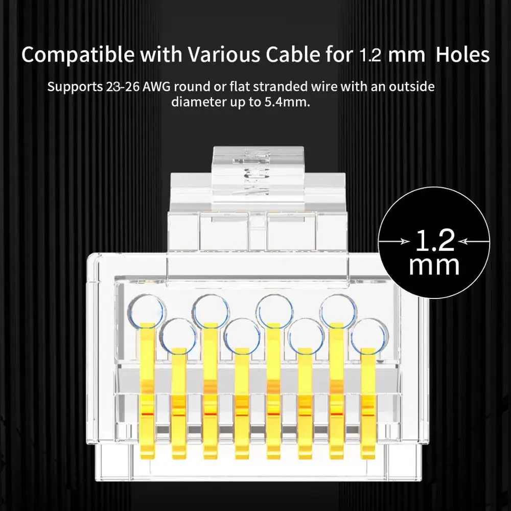 ZoeRax 2 Pieces Suit RJ45 Cat6 Connectors - 3 Prong 8P8C Modular Plugs for 23AWG Twisted Pair Wire & Standard Cables