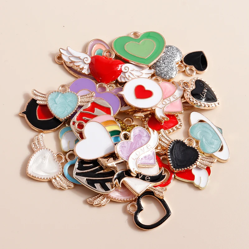 10pcs Colorful Enamel Love Heart Charms for DIY Jewelry Making Earrings Bracelet Keychain Pendants Making Accessories Supply