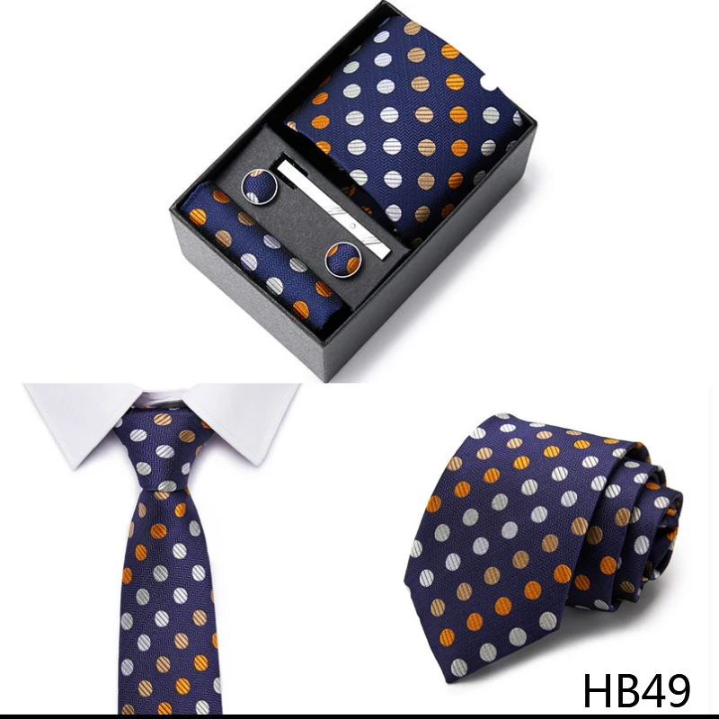 2023 neue Stil Hochzeit Geschenk Krawatte Für Männer Krawatte Box Anzug Zubehör Solide Blaue Krawatte Einstecktücher Manschettenknopf Set – Detail 15