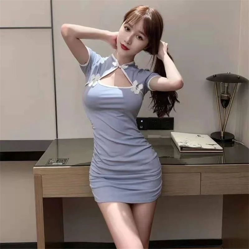 

2021 summer new cheongsam improved retro young sexy tight Hip Wrap Dress