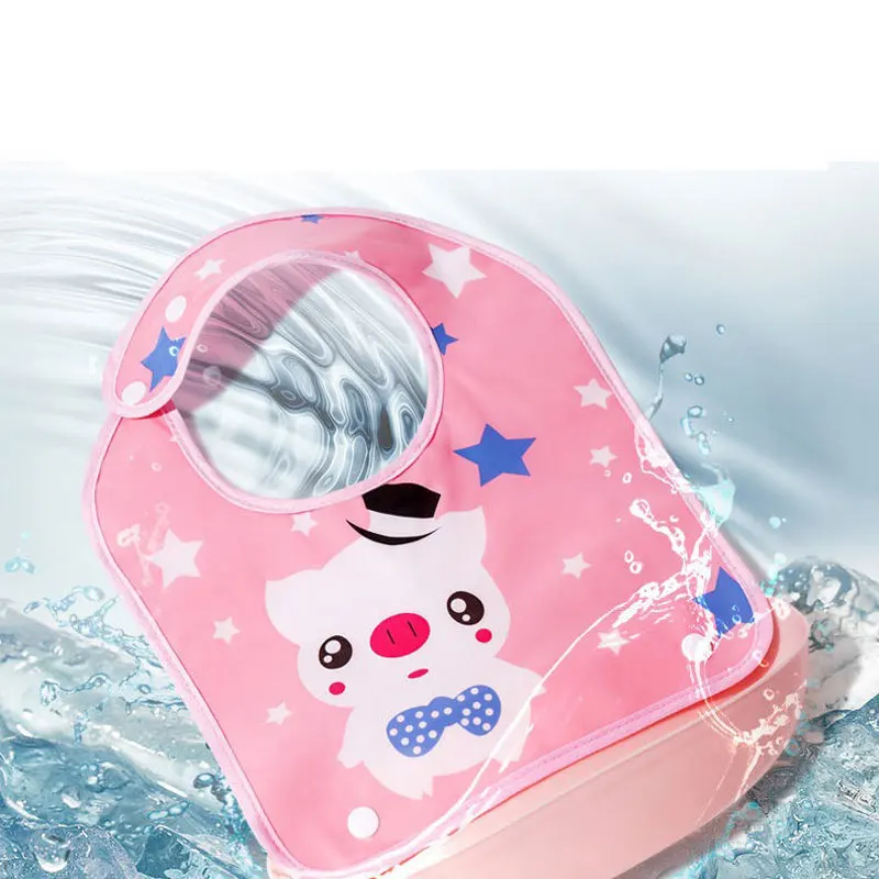 Baby Bib Cartoon Print Baby Bibs Boys Girls Bib Waterproof Soft Silicone Kids Burp Cloth Children Bib Feeding Bib with Pocket