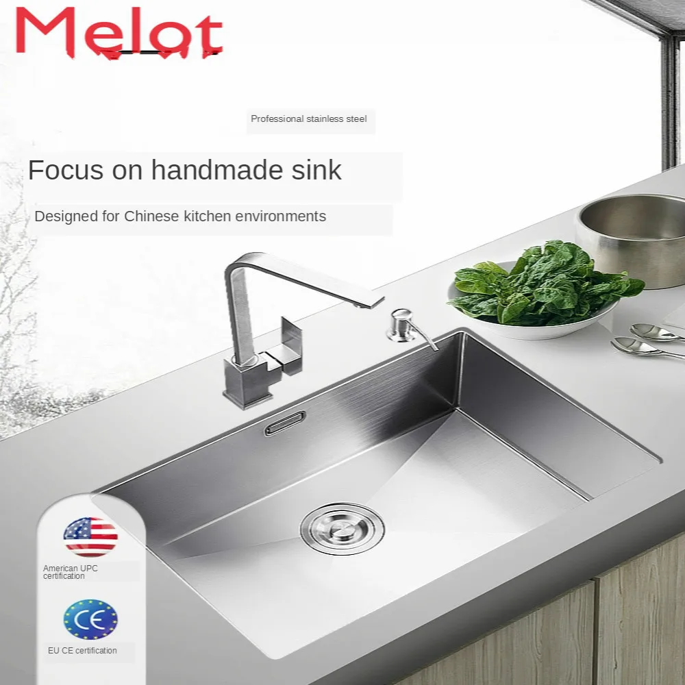 

304 Stainless Steel Sink Single Tank Kitchen Household Handmade Sink Basin under the Table Scullery Vegetable Washing Basin