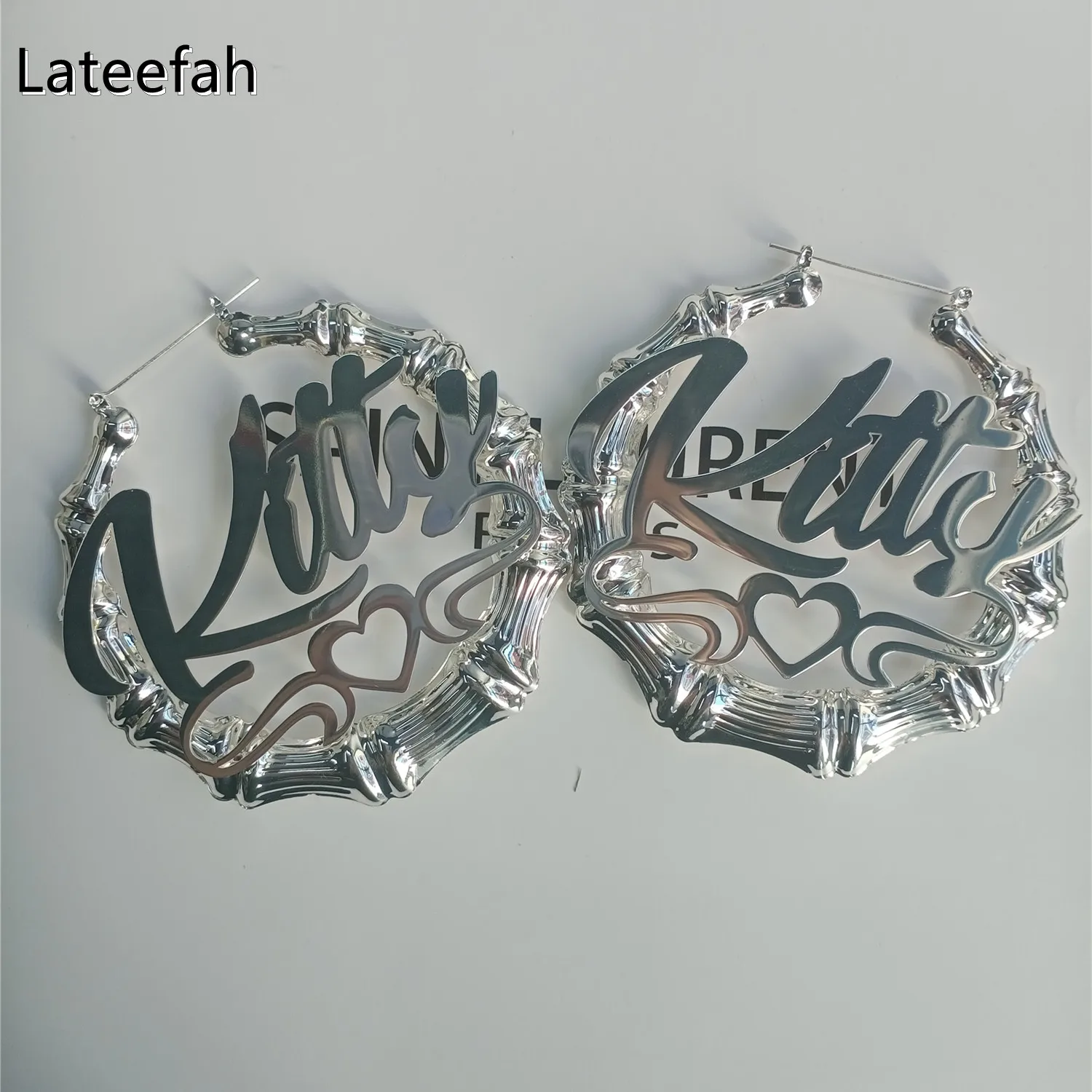 

Lateefah Customize 30mm-100mm Bamboo Earrings Custom Personality Hoop Bamboo Earrings Earrings With a Heart Design For Daily