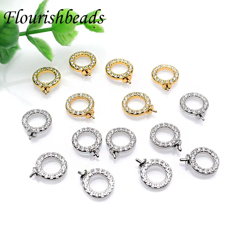 

High Quality Metal Circle Shape Pin Round Earring Hooks Jewelry Findings Zircon Beads Setting 30pc Per Lot fit Half hole Stones