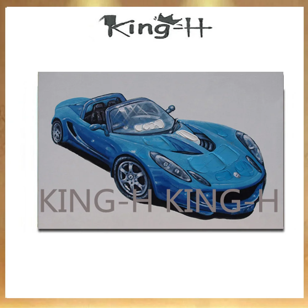 

Hand-painted car oil paint the red and blue knife painting creation car family adornment art wall for sale for the sitting room