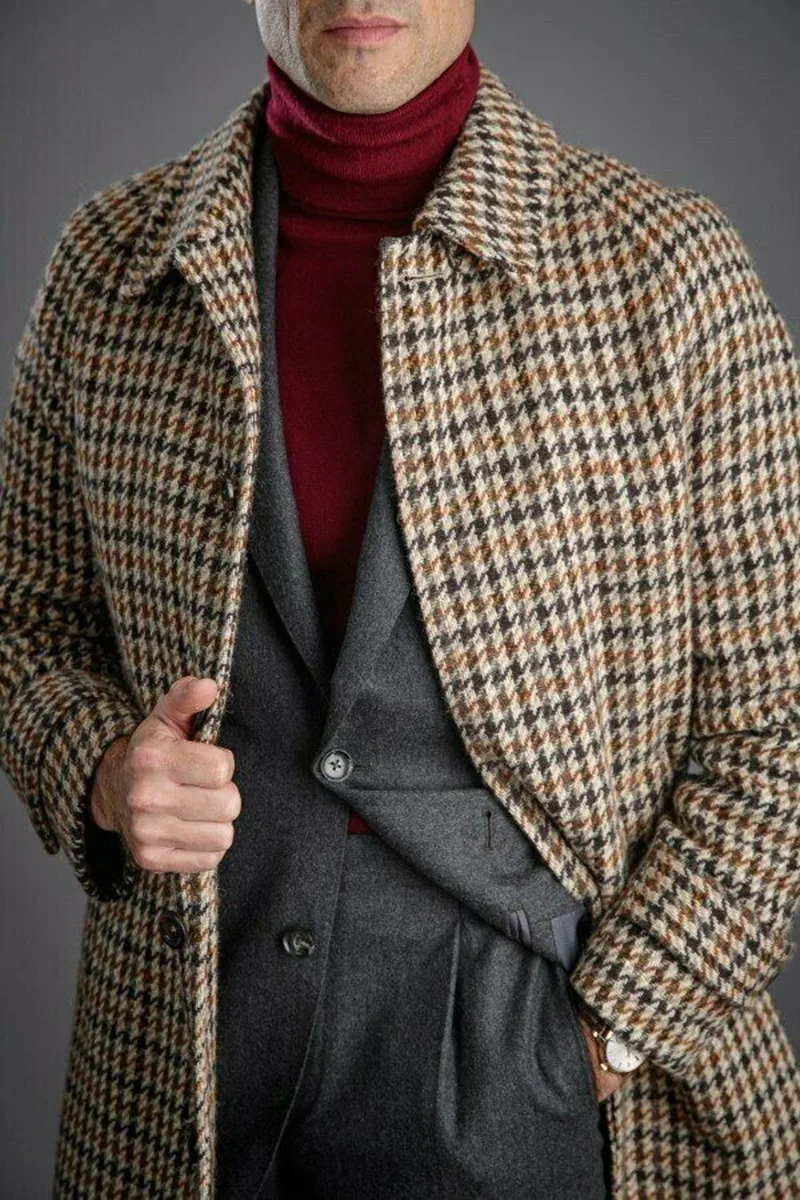 Cappotto lungo da uomo in lana letteratura arte Plaid retrò bavero monopetto spesso autunno inverno caldo su misura caldo