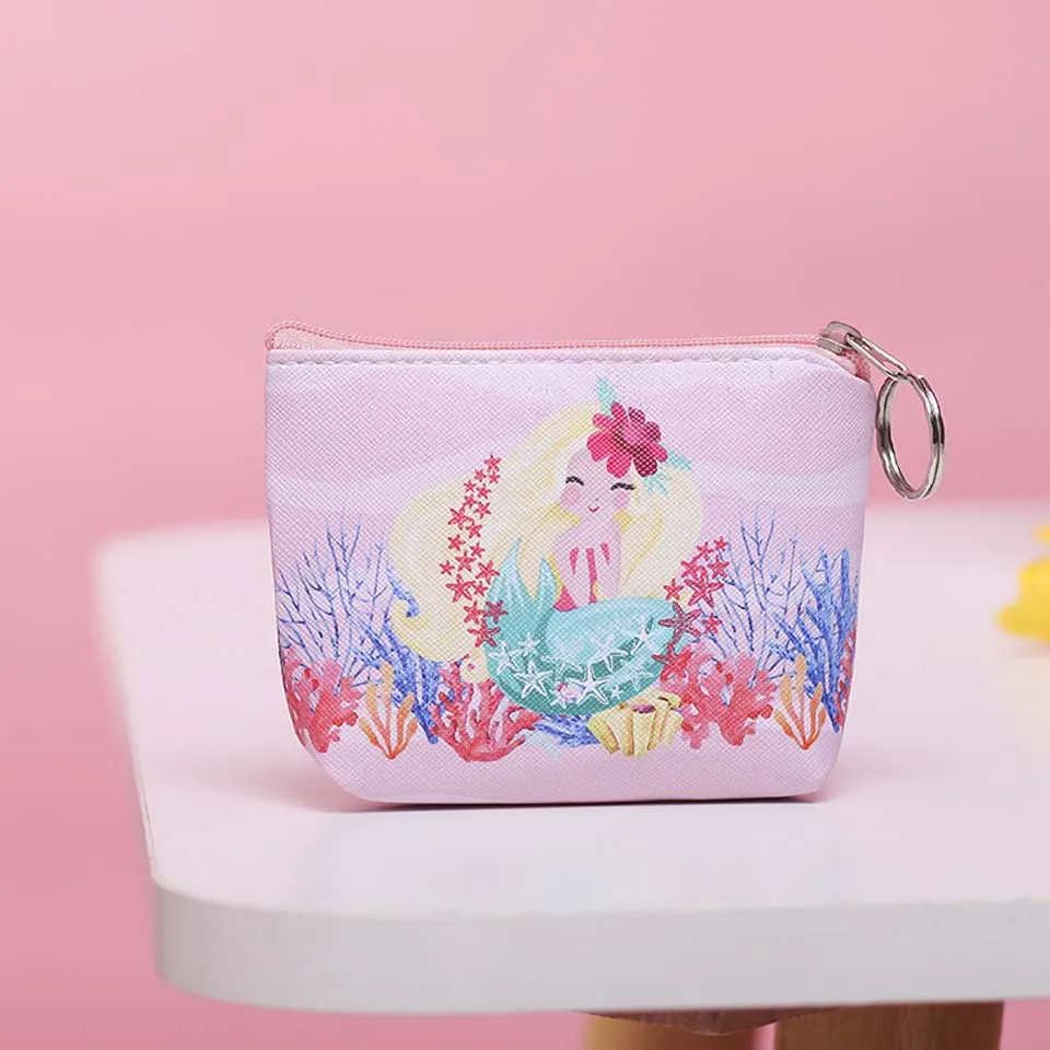 Cartoon Printed Mermaid PU Purse For Girls Coin Wallet Women Mini Change Wallet Cute Unicorn Kids Children Zipper Pouch Gift