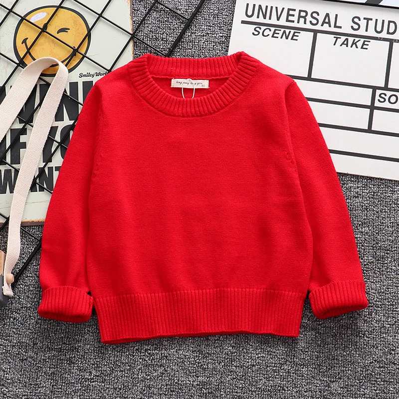 Autumn Winter Kids Boys Girls Pure Color Long Sleeve Knit Sweater Children Clothing Baby Kids Top Boys Girls Pullover Sweaters