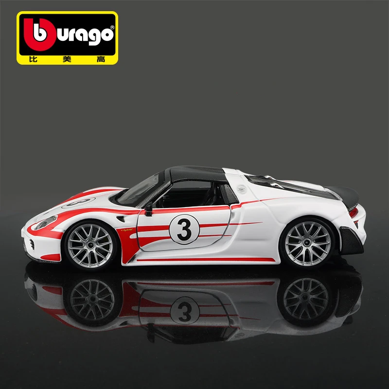 Bburago-Porsche 918 Weissach escala 1:24, coche de carreras de aleación, vehículo de lujo, coches fundidos a presión, colección de juguetes, regalo