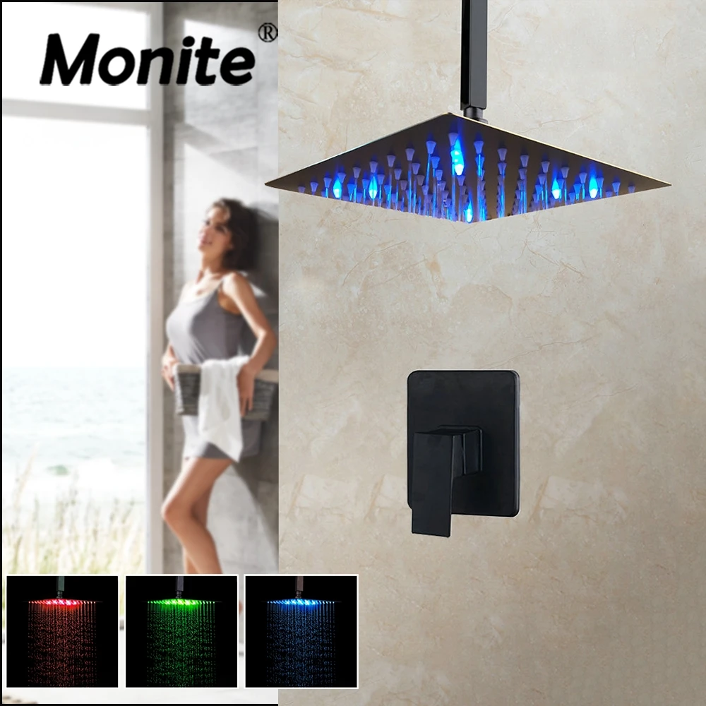 Monite 8/16 Inch Matte Treo Tường & Ceilling Gắn Lượng Mưa Phòng Tắm Sen Vòi Vuông Ultrl Mỏng Tắm máy Trộn Bộ