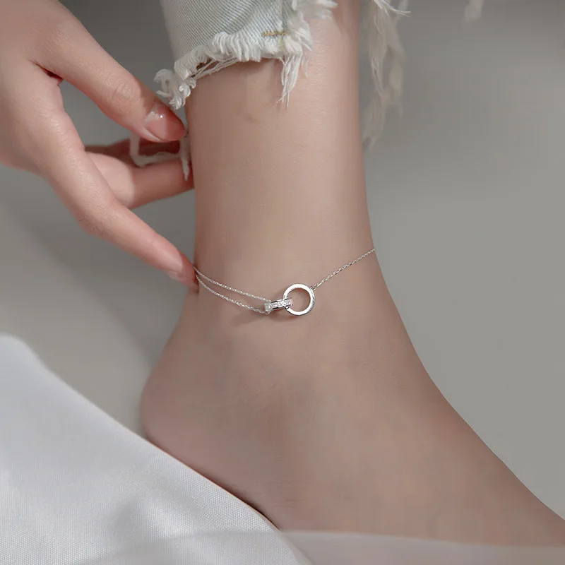 Enosola Anklet for Women Girl S925 Sterling Silver Rose Gold Color Loops Linked Adjustable Beach Style Foot Ankle Bracelet Jewel