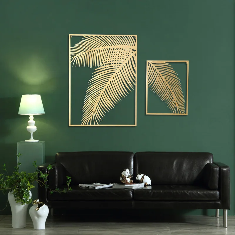 

Chinese Wrought Iron Palm Leaf Wall Hangings Home Livingroom Wall Sticker Decoration Lobby Hall Hotel Bar Wall Mural Accessories