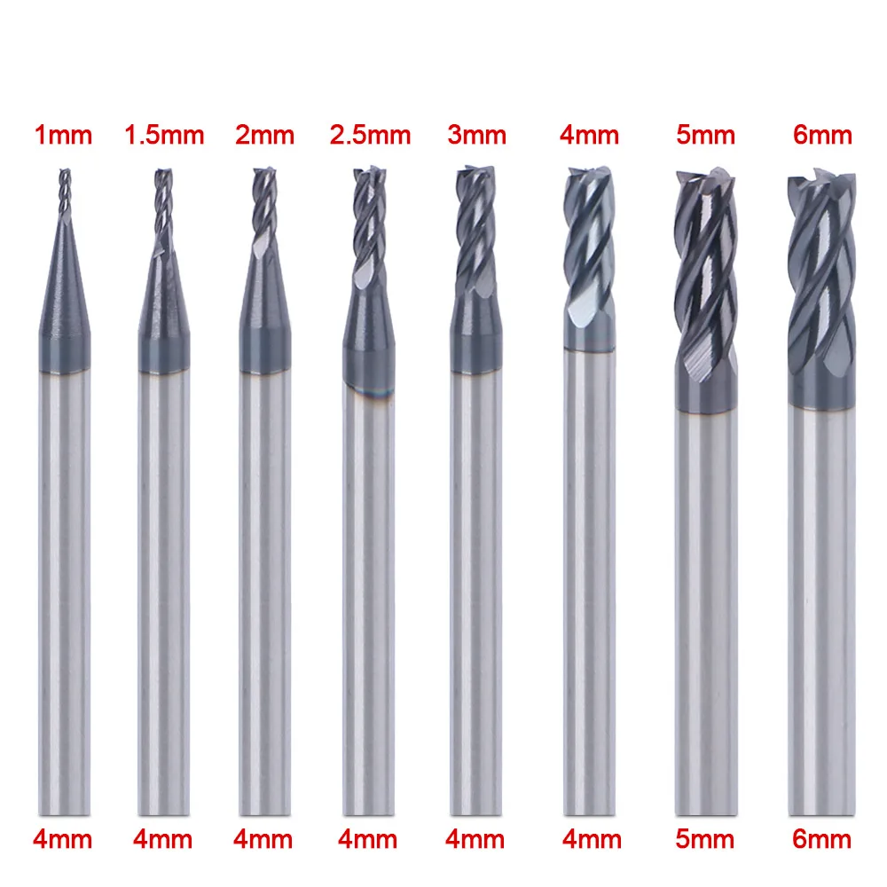 Alloy Carbide Cutter router bit  End Mill 4 Flute 1mm 2mm 3mm 4mm 5mm 6mm Milling tools CNC Lathe Milling For Steel Metal Cutt