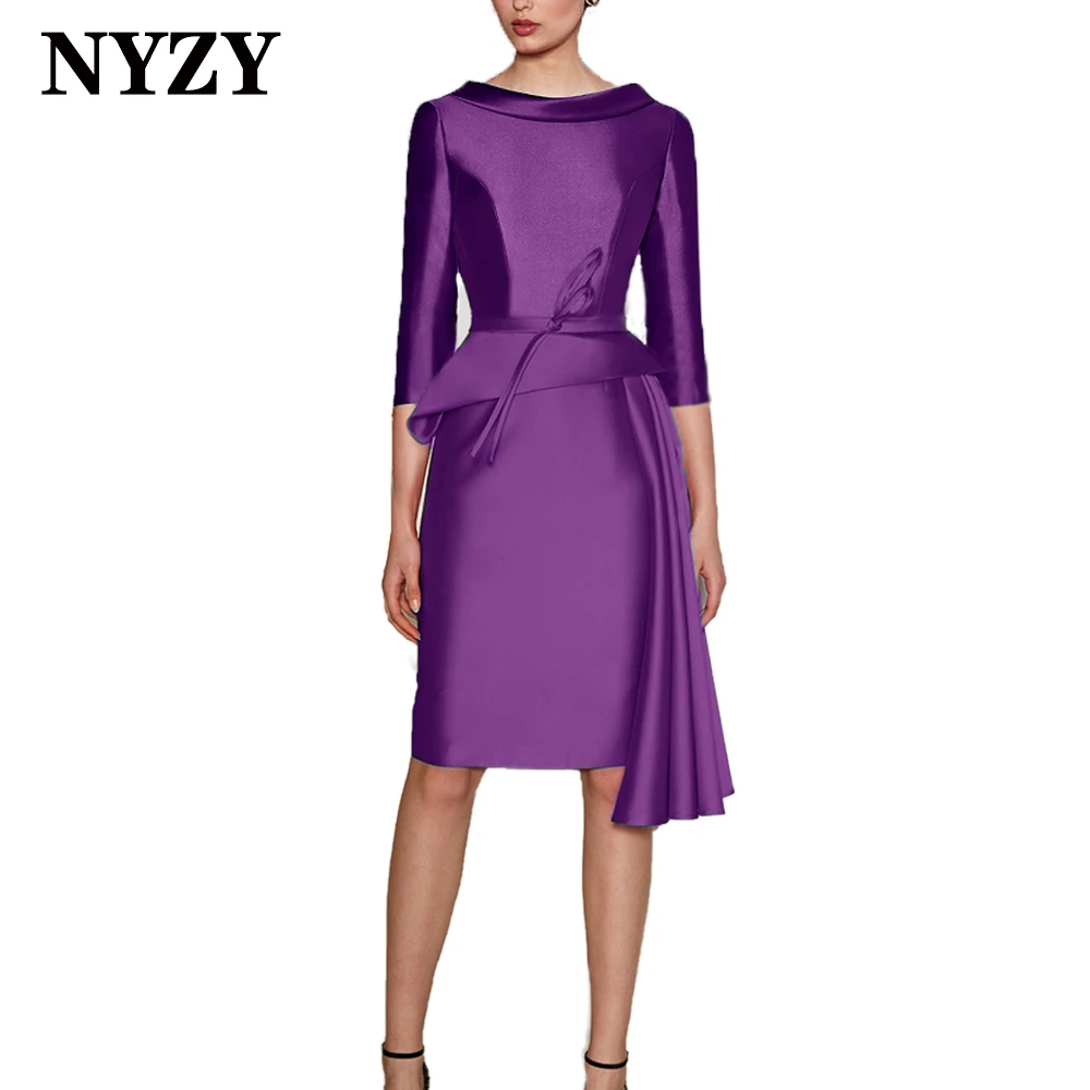 

NYZY M359E Elegant Satin Bowl Neck 3/4 Sleeves Robes de Cocktail 2021 Short Formal Evening Dress Party Homecoming Graduation