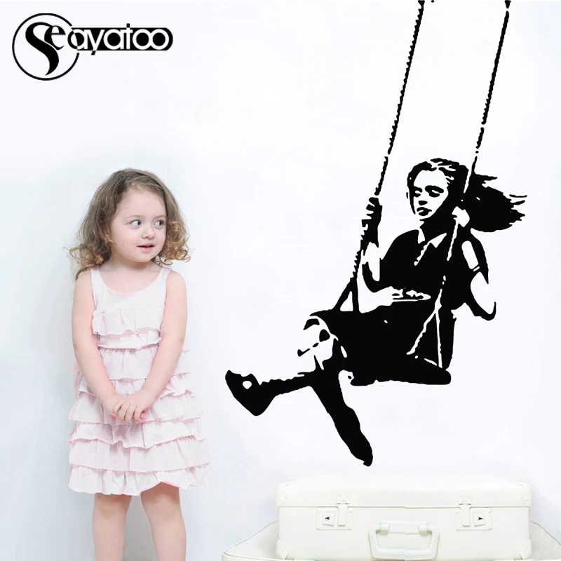 

Banksy Swing Girl Room Graffiti Street Art Vinyl Wall Decal Sticker Kids Bedroom Stickers Home Decor 58x90cm