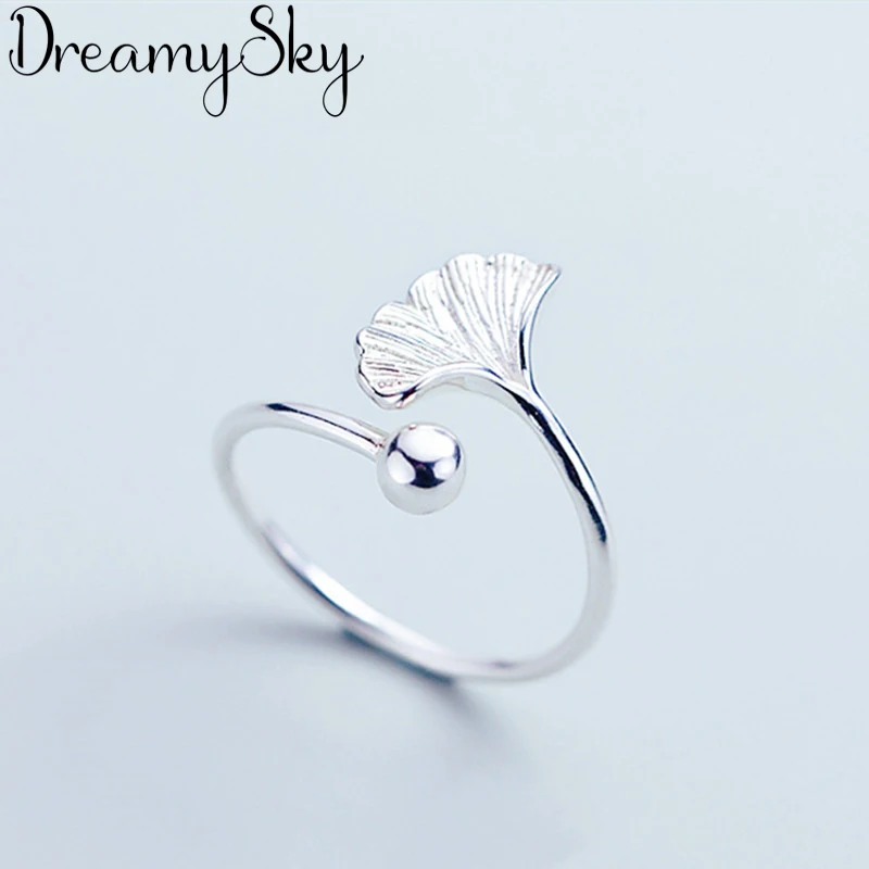 DreamySky Retro Silver Color  Ginkgo Biloba Leaf Rings For Women Engagement Rings Men Vintage Jewelry