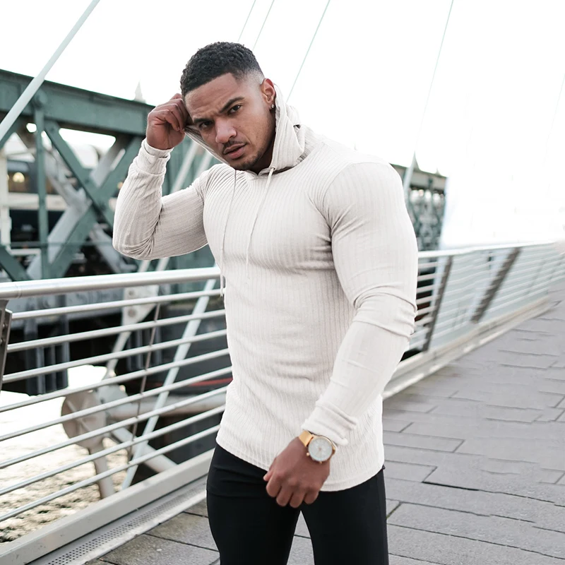 New Spring Fitness Hooded Sweaters Men Warm Turtleneck Sweaters Slim Fit Sports Pullover Men Sweater Gym Knitwear Pull Homme