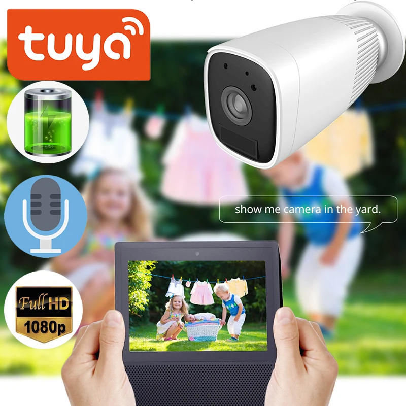 Tuay 1080P WIFI Battery Camera IP Outdoor Rechargeable Wireless IP Camera  Two Way Audio built-in 12000mAh Smart Life APP