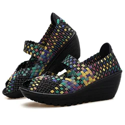 Summer Women Sandals Platform Shoes Women Handmade Woven Shoes Wedge Women Multi Colors Ladies Sandals 2023 New