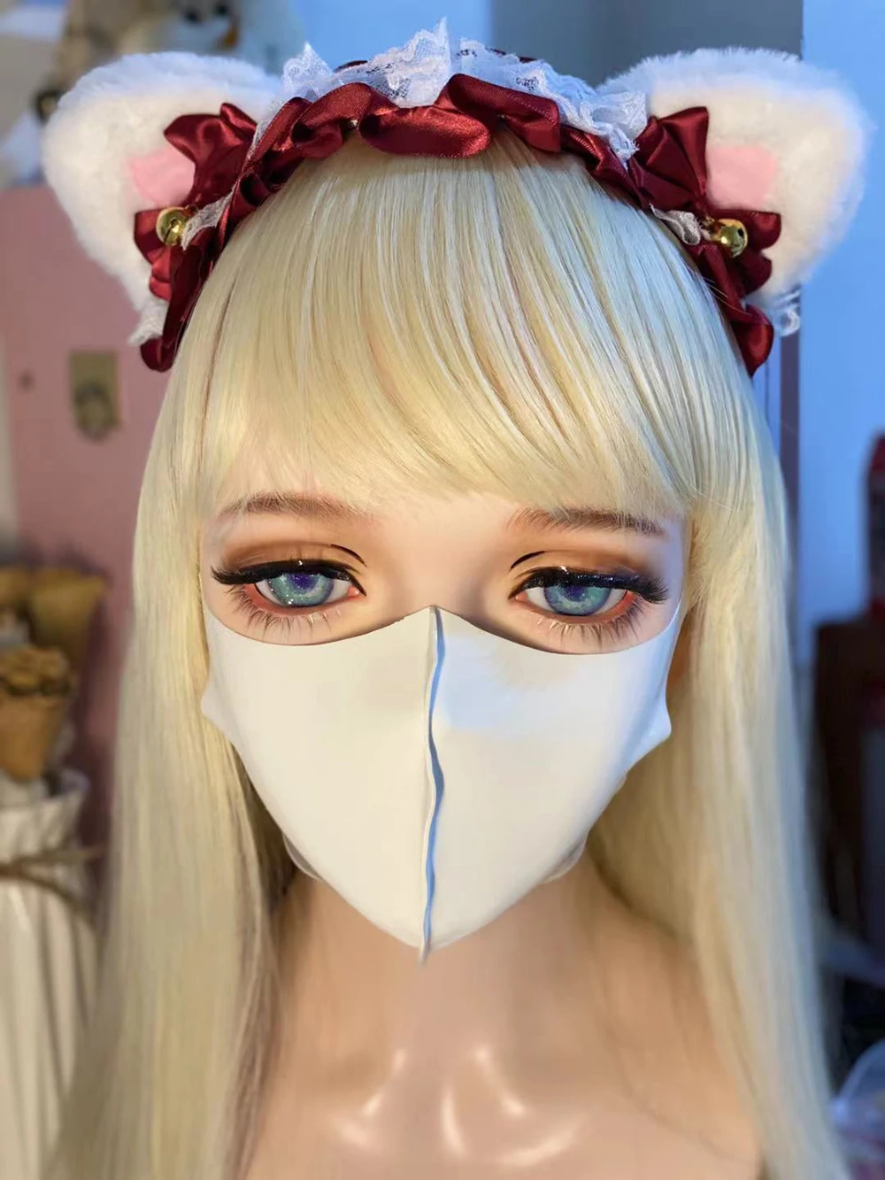 

White Color Latex Hood rubber Face Three-dimensional Mask Halloween Hood Fetish Mask Rubber Aasque For Party