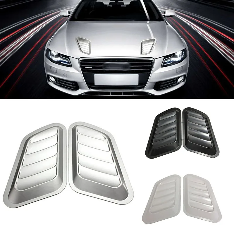 1 Pair Carbon Car Front Engine Cover Sticker Decorative Air Outlet  Turbo Bonnet Vent Hood Auto Exterior Decoration