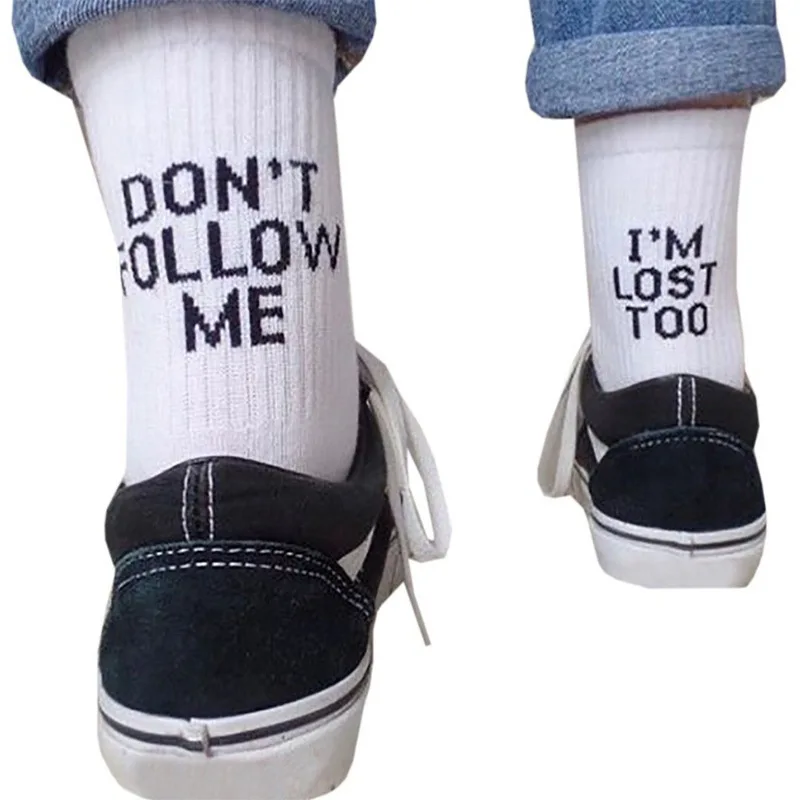 Drop Ship Men Funny Socks Harajuku Humor Word Printed Socks Creative Hip Hop Street Skateboard Unisex Crew Happy Socks