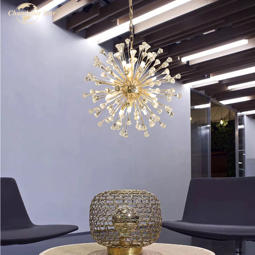 

Nordic Crystal Chandeliers Lighting Postmodern Metal Dandelion Round Pendant Hanging Lamp Bedroom Living Room Kitchen Lights