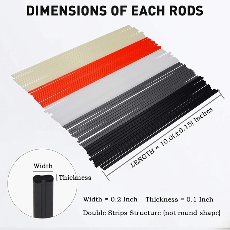 50個プラスチック溶接棒-pp/pvc/peプラスチック溶接機熱風ツールのための10インチ (各色10個)