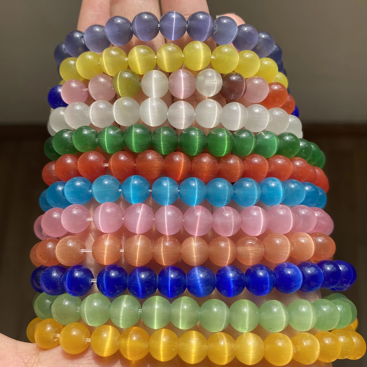 Cuentas de ópalo de ojo de gato de Color rosa, cuentas sueltas de vidrio de piedra Natural para la fabricación de joyas, accesorios de pulseras DIY