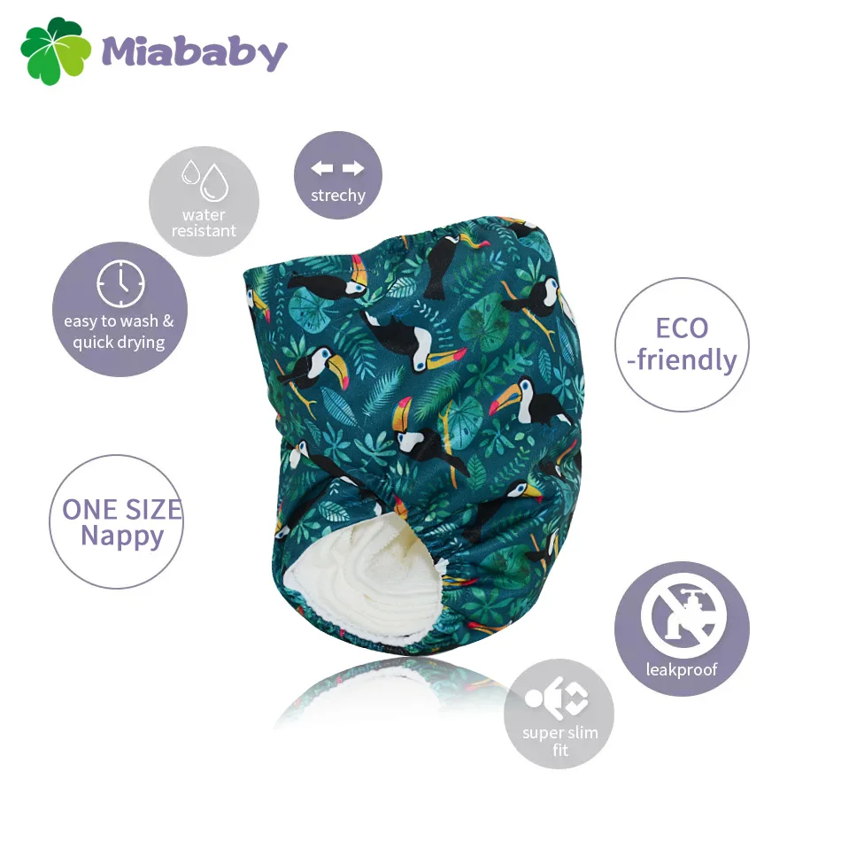 Miababy One Size Suede Cloth Pocket Diaper Fast Dry Eco-Friendly Baby Nappy for Girls and Boys Reusable With Back Pocket Diaper