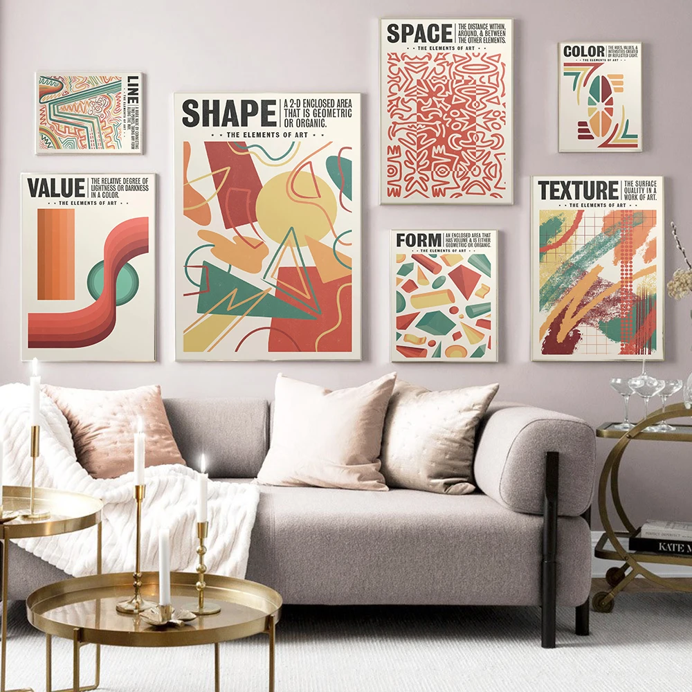 Vintage Abstract Canvas Prints Color Line Texture Shape Form Space Value Poster Picture Diversity Pianitng For Living Room Decor