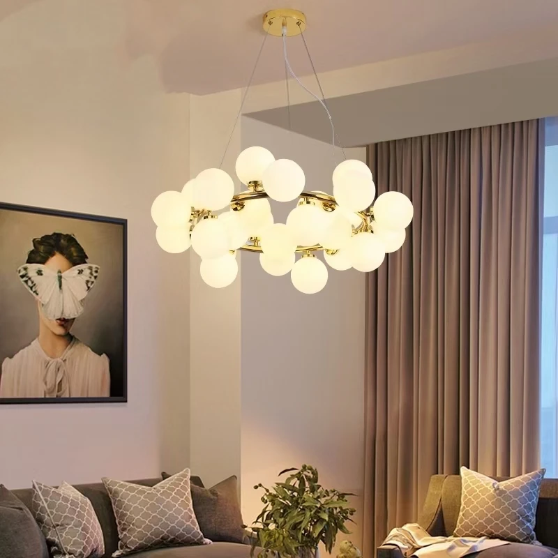 

Modern Golden LED Chandeliers Ceiling Hanging Lamp Living Dining room Home decor Nordic Magic Beans Glass Pendant lights