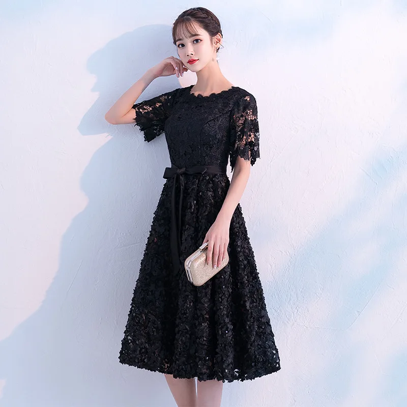 

Female Lace Appliques Qipao Sexy O-neck Engagement Dress Slim High Waist Bow Cheongsam Grace Evening Party Gown Over Size 3xl