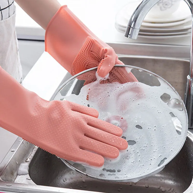 Clean Tool Dish Waschen Handschuhe Magie Silikon Gerichte Reinigung Handschuhe Mit Reinigung Pinsel Küche Waschen Den Haushalt Scrubb Handschuhe