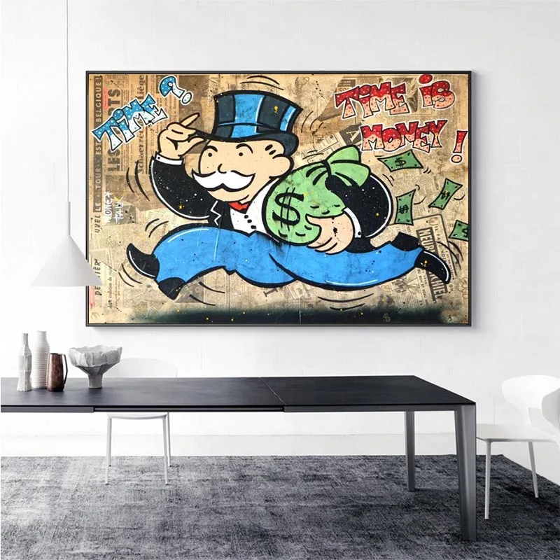 Abstract Graffiti Time Is Money Millionaire Cartoon Art Prints Poster Painting On Canvas Wall Art Picture For Living Room