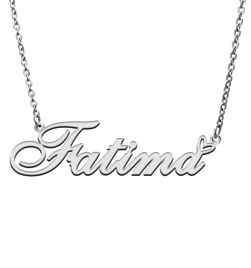 Love Heart Fatima Name Necklace for Women Stainless Steel Nameplate Pendant Femme Mother Child Girls Gift