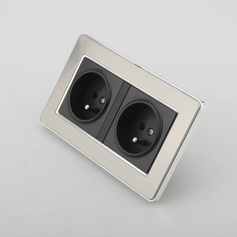 Aluminium Dubbele Stopcontact Eu Schuko Power Panel 16a Eu Stopcontact 145X86Mm