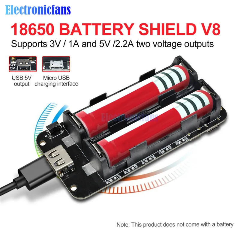 Dual 18650 Lithium-Batterie-Shield V8 Micro-USB-Powerbank-Modul 3V1A 5V 3A für Raspberry Pi Wifi ESP8266 ESP32 Ladevorrichtung – Detail 2