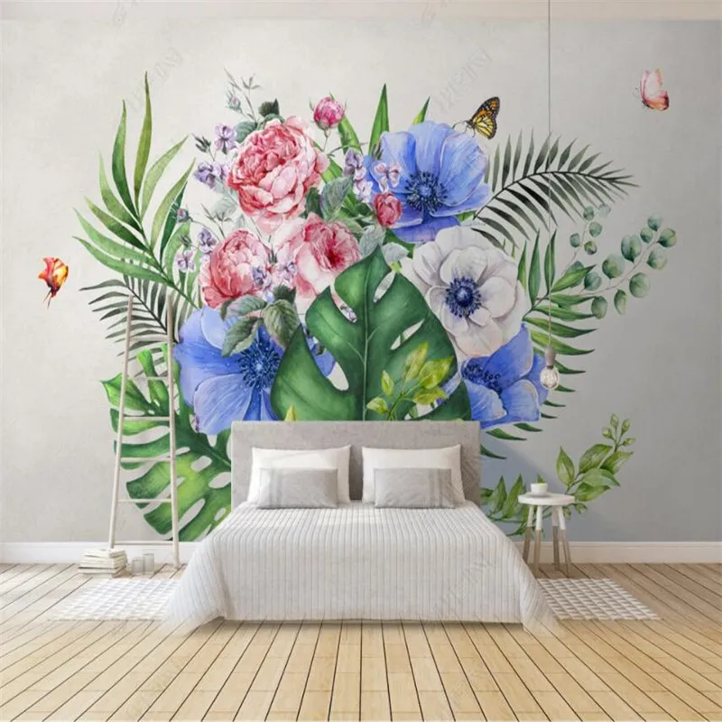 

Custom Size Nordic Flower Plant 3D Wall Paper Living Room Home Decor Mural Bedroom TV Background Floral Self-adhesive Wallpaper