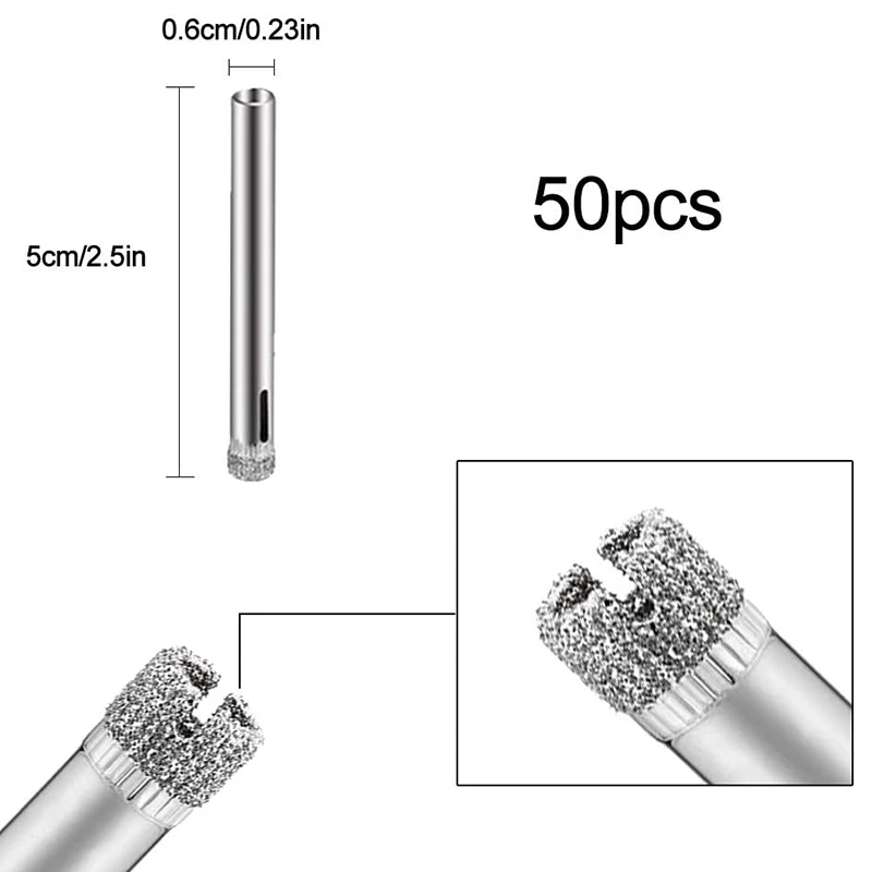 Jeu de forets diamantés, scie cloche à pointe de diamant, carrelage, verre, céramique, porcelaine, marbre, 6mm, 50 pièces