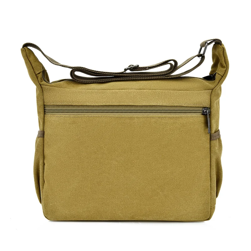 Men Solid Color Casual Style Canvas Shoulder Bags Travel Large Multi-pockets Handbags Crossbody Bag For Man Messenger Bag