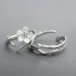 New s925  silver original design snow cherry blossom couple opening adjustable ring frosty wind Korean wave jewelry