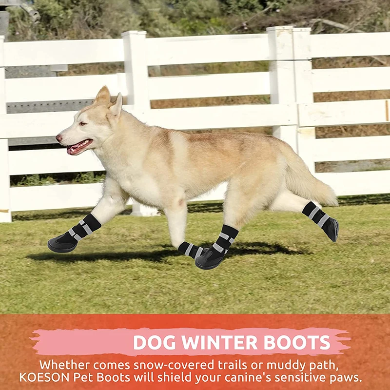 Benepaw Waterproof Dog Boots Winter Reflective Pet Shoes Outdoor Anti-Slip Snow Booties Paw Protector For Medium Large Dogs