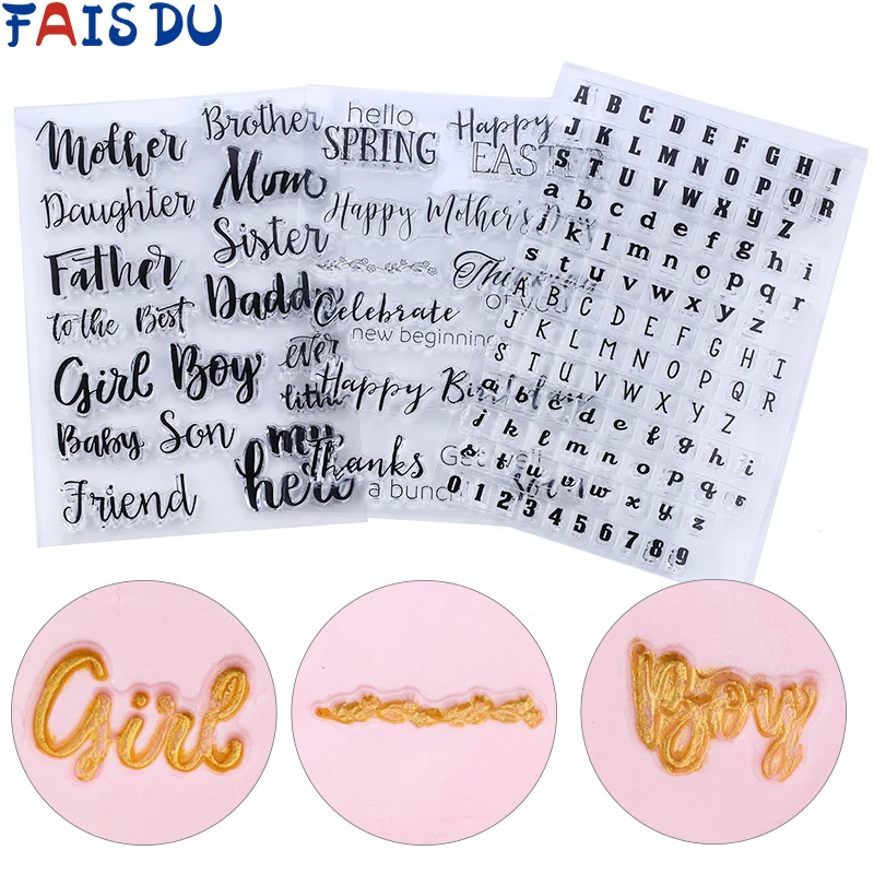 DIY Silicone Biscuit Stamp Cutter English Letter Family Member Holiday Greeting Fondant Decoration Cake Tools