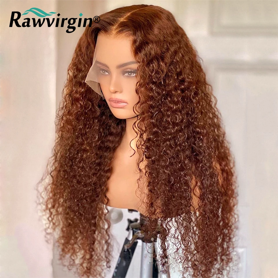 Peruca dianteira do laço encaracolado para mulheres, perucas de cabelo humano coloridas, peruca frontal virgem brasileira, cabelo remy marrom