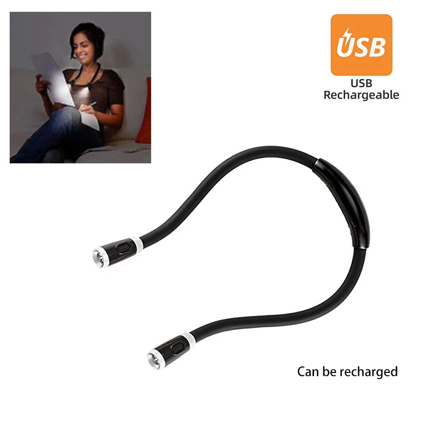 Lampada da lettura notturna ricaricabile a mani libere con luce appesa al collo a LED lampada da libro a sospensione USB ricarica USB per l'apprendimento