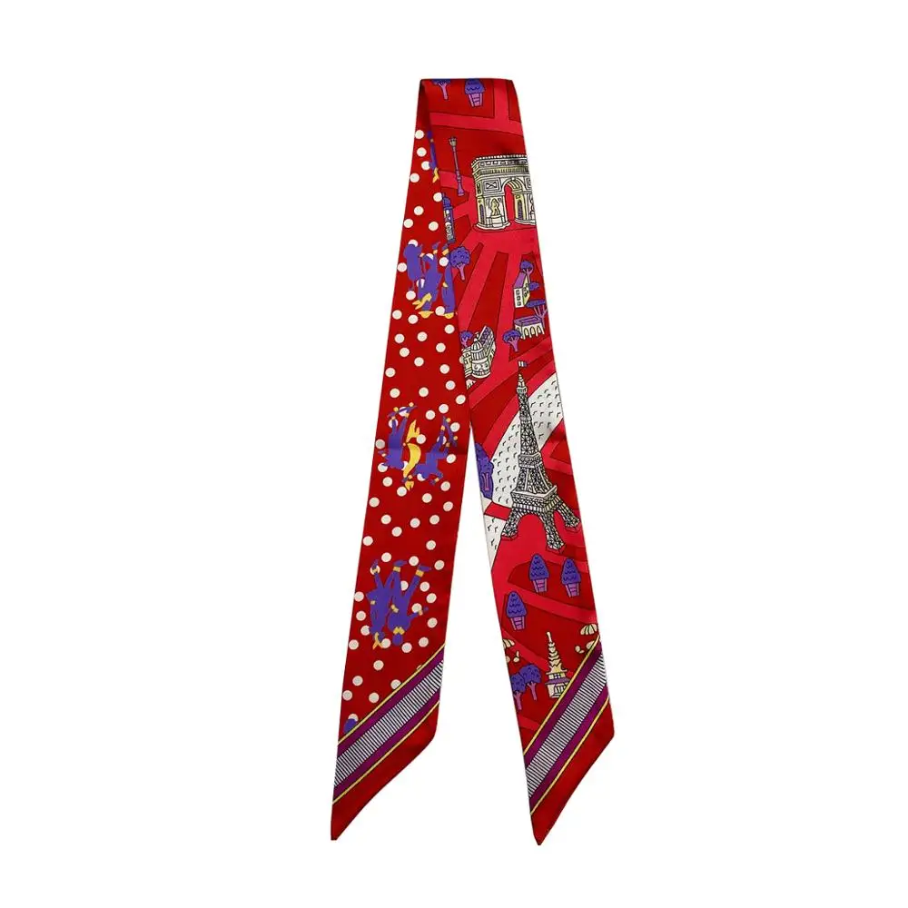 Eiffel Tower Skinny Scarf Women Luxury Brand Design Bag Scarves Hair Neck Silk Scarf For Ladies Foulard Headband