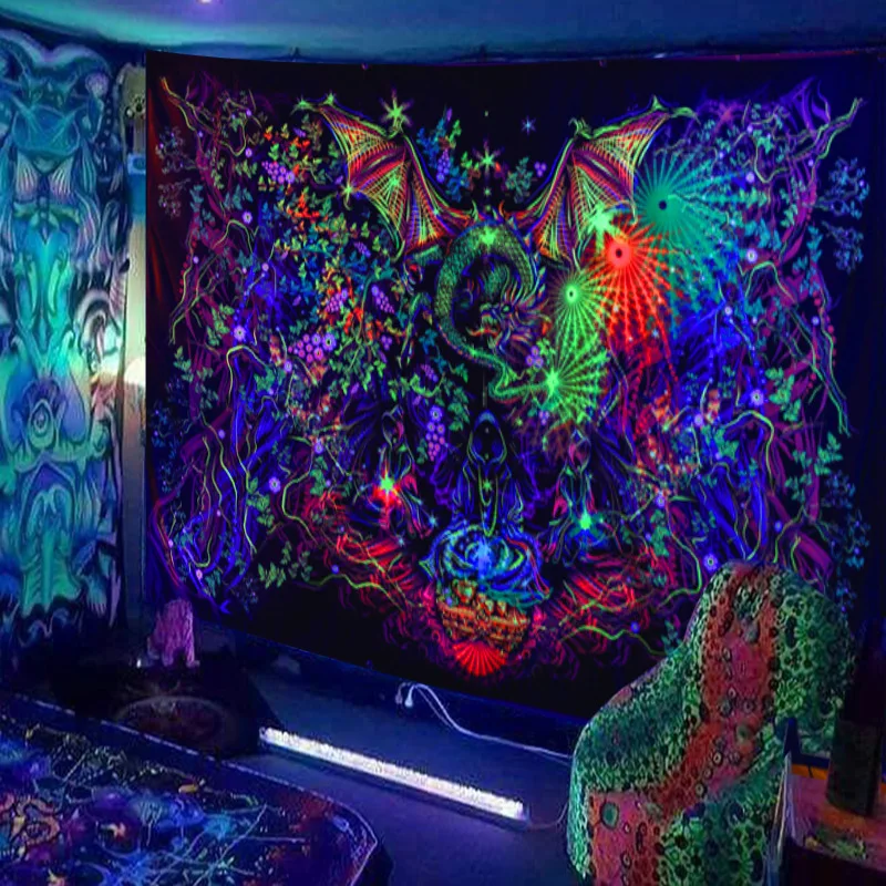 Nowy fluorescencyjny gobelin psychodeliczny zwierzę tygrys wiszący materiał ścienny artystyczny dom dekoracja Ins tło materiałowe Luminous gobelin