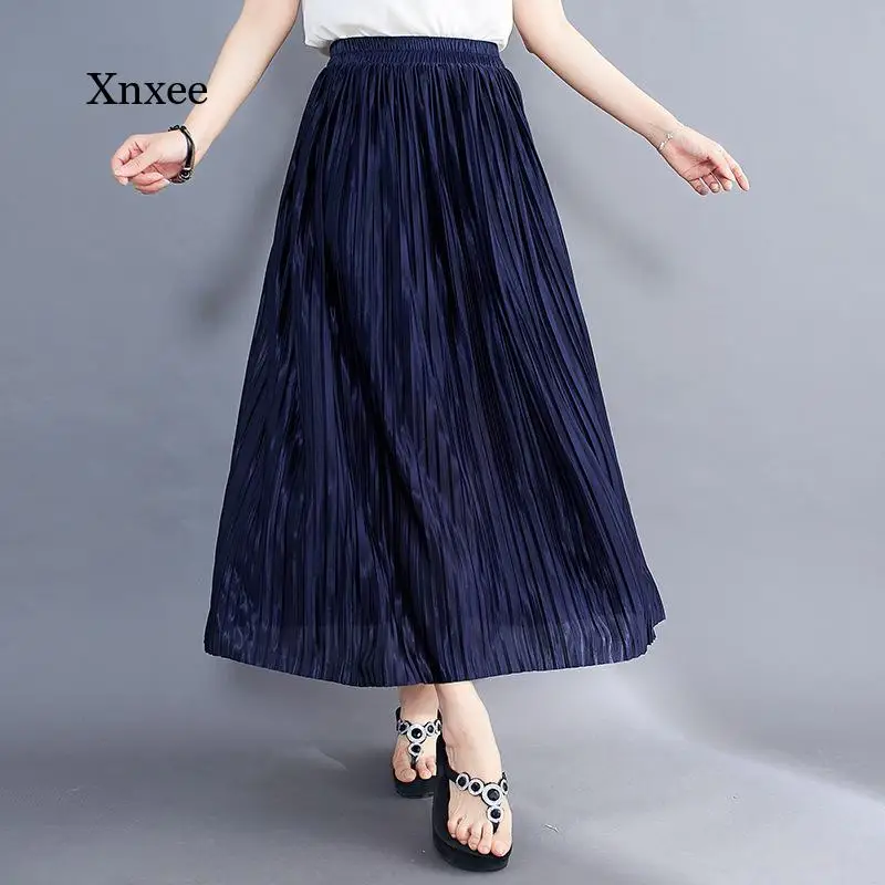 

2021 Summer Women's Fashion Pleated Skirt Stretch Large Size High Waist Solid Color All-Match Women's Hem Loose Casual Skirt